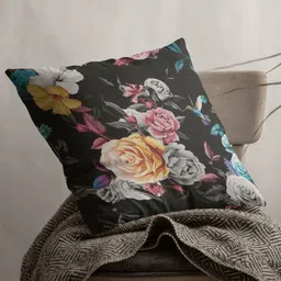 THEYAYACAFE Black & Yellow Floral Velvet Square Cushion Covers-image-11