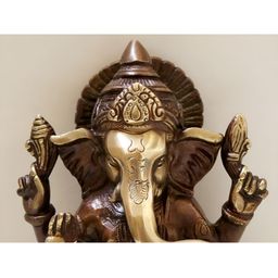 Exotic India Brown & Gold-Toned Blessing Ganesha Religious Idol Showpiece-image-61