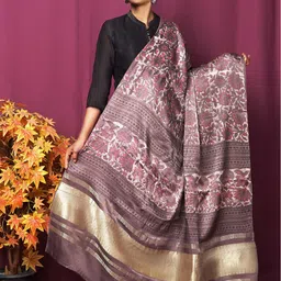 Unnati Silks Ethnic Motifs Printed Block Print Dupatta with Zari-2