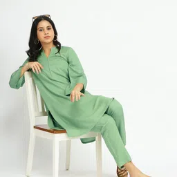 Pink Fort Rayon Solid Co-ord Set - Green-picture-56