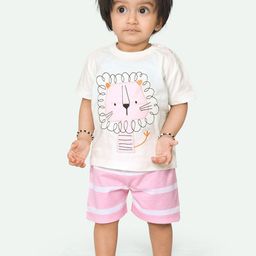 ariel Girls Printed Round Neck Pure Cotton T-shirt With Shorts-picture-17