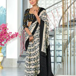 DIVASTRI Geometric Block Print Saree with Blouse Piece-51