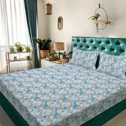 KLOTTHE Blue & Brown Printed 300 TC King Bedsheet With 2 Pillow Covers - 2.50 x 2.25 m-image-23