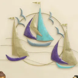 vedas Mystical India Gold-Toned & Blue W-Aspen Boat Wall Decor-image-13