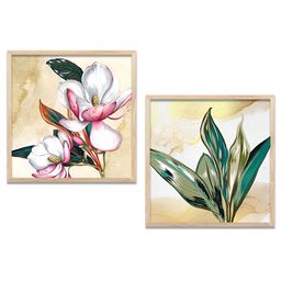 Kotart Beige & White 2 Pieces Floral Wooden Square Wall Arts-picture-16