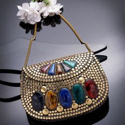 Anekaant Beads Embellished Half Moon Clutch-48