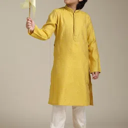 Manyavar Boys Floral Woven Design Thread Work Straight Kurta With Pyjamas-image-13