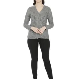HAUTEMODA Women Open Knit Woollen Cardigan-image-81