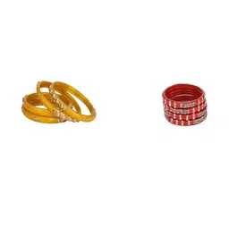 SOMIL Set of 8 Yellow Alloy Artificial Stones & Beads Bangles-image-94