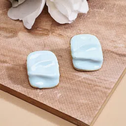 DressBerry Gold-Plated Artificial Stones Studded Square Shaped Enamelled Studs-1