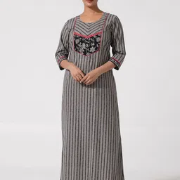 Maybell Women Floral Printed Round Neck Pure Cotton Maxi Nightdress-image-16