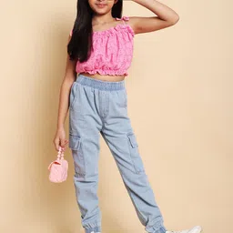 YK Girls Schiffli Shoulder Straps Pure Cotton Top With Jogger-picture-43
