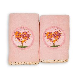 Myntra Elegant Homes 2 Pieces Peach & Orange Love Tree Printed Cotton 500 GSM Hand Towels-0