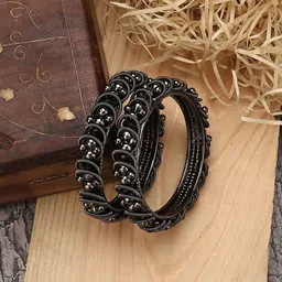 ANIKAS CREATION Set Of 2 Silver-Plated Textured Bangles-picture-16