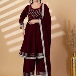 Clora Creation Yoke Design Gotta Patti Velvet Anarkali Kurta with Palazzo & Dupatta-picture-30