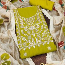 SAINOOR Floral Embroidered Roman Silk Unstitched Dress Material-image-72