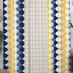 CHHAVI INDIA White & Blue Set of 3 Geometric Door Curtain-42
