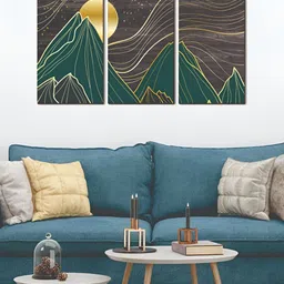 CVANU 3-Pcs Grey & Green Wooden Printed Wall Hanging-picture-11