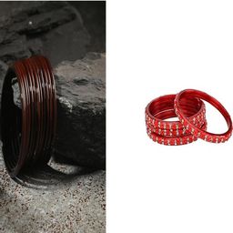 SOMIL Set of 16 Brown Glass Artificial Stones & Beads Bangles-image-57
