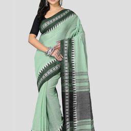 Crochetin Solid Green Woven Design Border Saree With Blouse Piece-18
