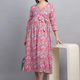 Moms Maternity Floral Print Maternity Maxi Dress-picture-22