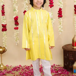 BownBee Boys Striped Band Collar Pure Cotton Kurta With Trouser-image-64