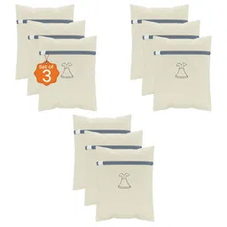 Aura 9Pcs Beige & Grey Printed Reusable Mesh Laundry Bags With Zipper-2