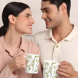 Larah by BOROSIL White & Green Printed Opalware Matte Mugs Set of Cups and Mugs image 2