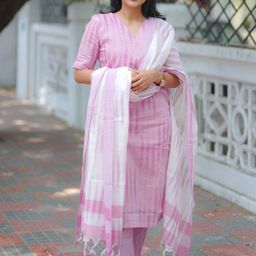 GoSriKi Striped Straight Kurta With Trousers & Dupatta-picture-33