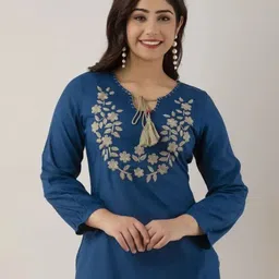 BlueWears Women Floral Embroidered Tie-Up Neck Chikankari Kurti-picture-29