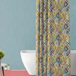 ArtzFolio Yellow and Blue Geometric Printed Waterproof Shower Curtain-image-66