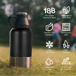 MELBIFY Black 3 in 1 Thermosteel Water Bottle Insulated Flask With Cup & Sipper Lid image 4