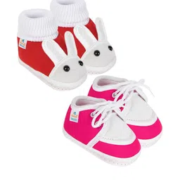 NESKA MODA 12 To 18 Month Non Slip Infants 2 Pair Combo Cotton Rabbit and Lace Booties-picture-0