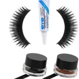 Lenon Set Of 4 False Eyelashes- Waterproof Glue & Eyeliner - Black & Brown-55