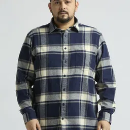 Sizeupp Men Plus Size Standard Oversized Fit Tartan Checked Cotton Formal Shirt-picture-12