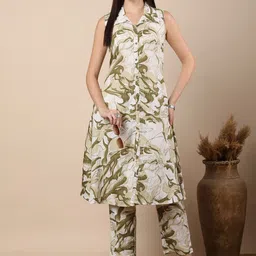 FASHOR Abstract Floral Printed A-Line Flared Top With Trouser Co-Ords-image-76