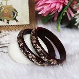 TAJ BRIDAL STORE Set Of 2 Kundan Studded Bangles-image-84