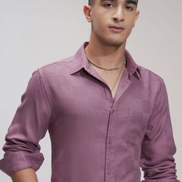 HIGHLANDER Men Comfort Fit Spread Collar Textured Cotton Formal Shirt-picture-39