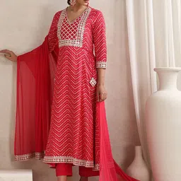 Khushal K Women Ethnic Motifs Printed Anarkali Kurta with Trouser & Dupatta-image-34