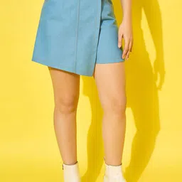 DIMPY GARMENTS Women Denim High Waist Asymmetric Mini Skorts-image-93