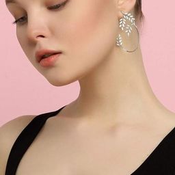 PRIAANSHA CREATIONS Silver-Plated Rhinestone Studded Leaf Shaped Earcuff image 2