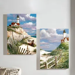 Art Street Sea Green & Blue 2 Pieces Canvas Landscape Stretched Painting Wall Arts-24