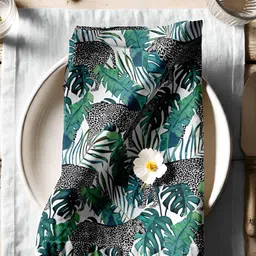 Vargottam 12-Pcs White & Green Printed Cotton Table Napkins-15