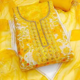 DIVASTRI Floral Printed Beads & Stones Organza Unstitched Dress Material-image-53