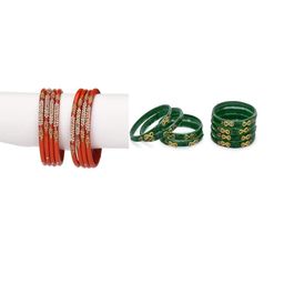 SOMIL Set Of 16 Red & Green Alloy Artificial Stones & Beads Bangles-picture-33
