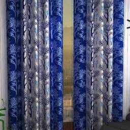 BELLA TRUE Blue & Grey 2 Pieces Floral Printed Ripple Fold Window Curtains-image-70