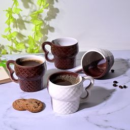 Storepedia Brown & White Solid Ceramic Matte Cups Set of Cups and Mugs-49