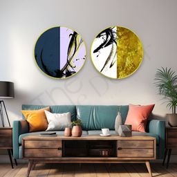 The Castle Decor 2 Piece White & Blue Abstract Wooden Wall Art-50