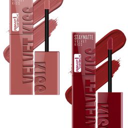 Ramp Walk Velvet Kiss Set of 2 Waterproof Liquid Lipstick-3.5g Each - Bright Maroon - Nude-37