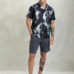 HIGHLANDER Men Cuban Collar Abstract Printed Relaxed Fit Casual Shirt-image-93